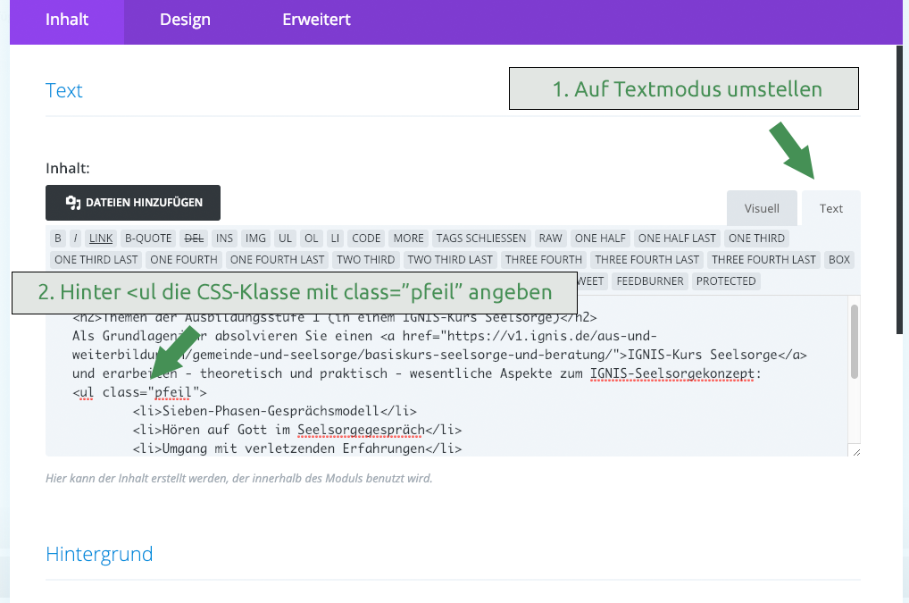 Individuelle Listenzeichen